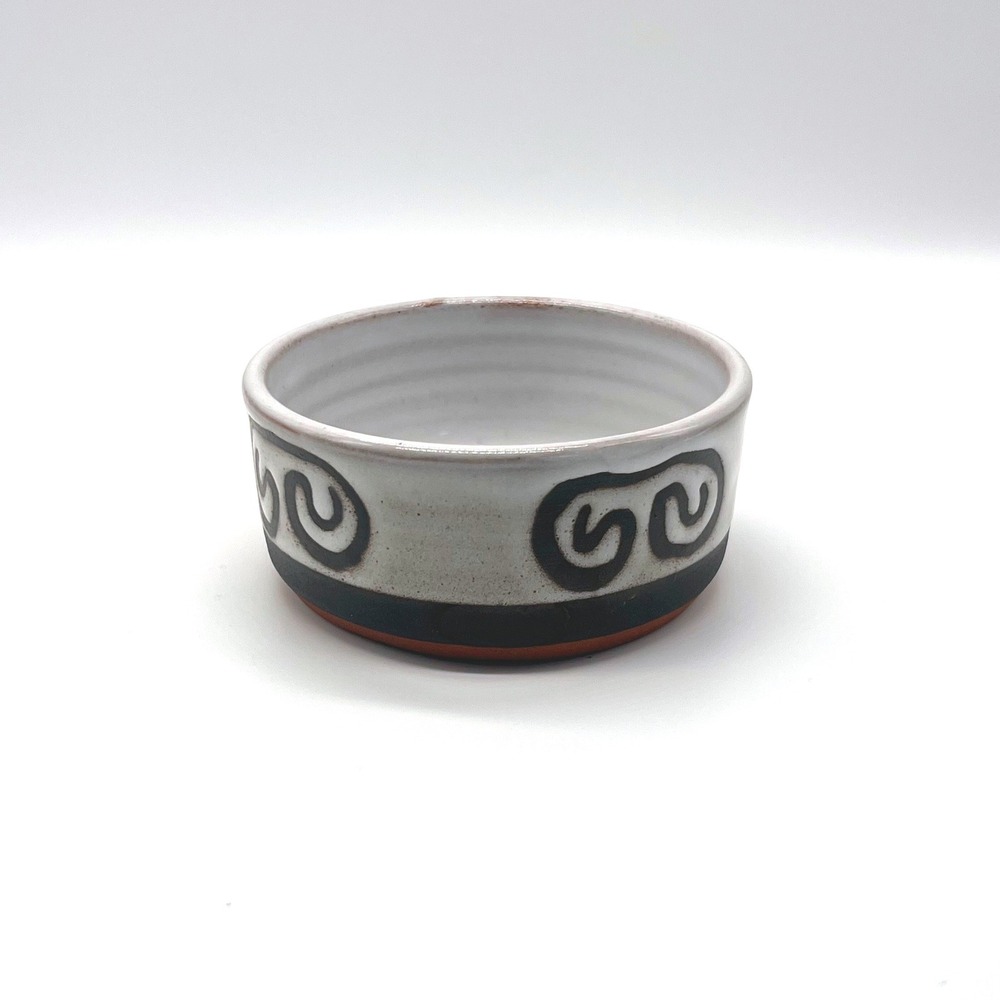 Tenby Pottery Small Bowl Trinket Black White Swirl Pattern MCM Signed Vintage